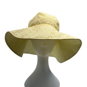 Wide Brim Women's Yellow Embroidered Flowers Summer Hat One Size